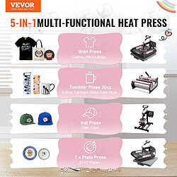 Vevor Presse a Chaud 8-en-1, Plaque Chauffante 38x38 cm, Machine de Sublimation Textile avec Presse a Tasses 89 cL, Pivotant a 360°, Pressage Numerique, T-shirt/Chapeau/Tasse/Assiette, Noir et Rose