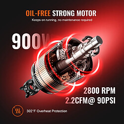 Vevor Compresseur air 8L sans huile 900W, 3,7m³/h à 6,2bar, 70dB, réparation auto