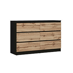 3XELIVING Commode 6 Tiroirs : Noir Mat / Chêne Wotan, 120 x 39 x 79 cm