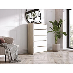 3XELIVING Commode 5 Tiroirs, Chêne Sonoma / Blanc Mat, 70 x 39 x 125 cm