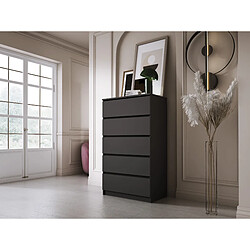 3XELIVING Commode 5 Tiroirs, Noir Mat, 70 x 39 x 125 cm