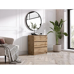 3XELIVING Commode 3 Tiroirs : Chêne Wotan, 70 x 39 x 79 cm