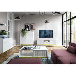 3XELIVING Commode : 3 Tiroirs, 3 Portes, Blanc, or, 154 x 83 x 39 cm, poignées dorées, pas cher