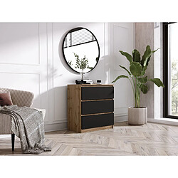 3XELIVING Commode 3 Tiroirs : Chêne Wotan / Noir Mat, 70 x 39 x 79 cm