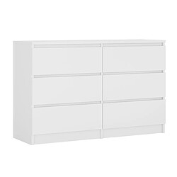 3XELIVING Commode 6 Tiroirs : Blanc Mat, 120 x 39 x 79 cm