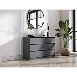 3XELIVING Commode 6 Tiroirs : Anthracite, 120 x 39 x 79 cm