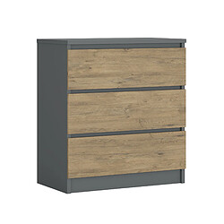 3XELIVING Commode 3 Tiroirs : Anthracite / Chêne Lancelot, 70 x 39 x 79 cm