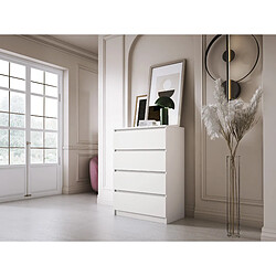 3XELIVING Commode 4 Tiroirs, Blanc Mat, 70 x 39 x 101 cm
