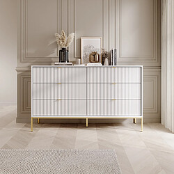 Acheter 3XELIVING Commode : 6 Tiroirs, Blanc, Pieds Dorés, 154 x 39 x 83 cm, poignées dorées