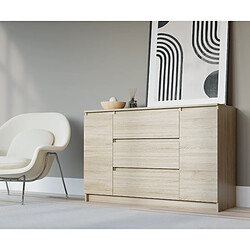 3XELIVING Commode : Chêne Sonoma, 120 x 39 x 78 cm, 2 portes, 3 tiroirs