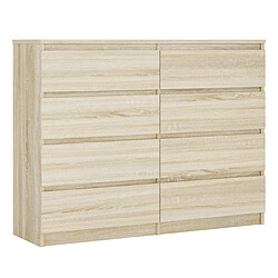 3XELIVING Commode 8 Tiroirs, Chêne Sonoma, 120 x 39 x 101 cm