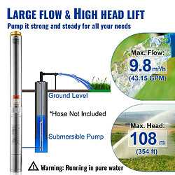 Avis VEVOR 4SDM6/15 - Pompe immergée puits profond 1500 W - 9,8 m³/h - 108 m - Acier inoxydable