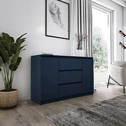 3XELIVING Commode 2 portes 3 tiroirs, 120 x 78 x 39 cm, couleur: marine