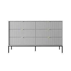 3XELIVING Commode : 6 Tiroirs, Gris, Pieds Noirs, 154 x 39 x 83 cm, poignées dorées