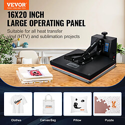 Vevor Presse a Chaud 406x510 mm, Machine de Sublimation Textile 1700 W Chauffage Rapide, Presse a Chaleur Transfert par Sublimation, Numerique et Industrielle, pour T-shirts/Sacs/Oreillers, Noir