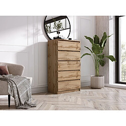 3XELIVING Commode 5 Tiroirs : Chêne Wotan, 70 x 39 x 125 cm