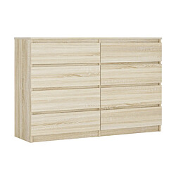3XELIVING Commode 8 Tiroirs, Chêne Sonoma, 138 x 39 x 101 cm