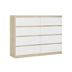3XELIVING Commode 8 tiroirs : Chêne Sonoma / Blanc Mat, 120 x 101 x 39 cm