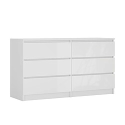 3XELIVING Commode 6 Tiroirs : Blanc Mat / Blanc Brillant, 138 x 39 x 79 cm