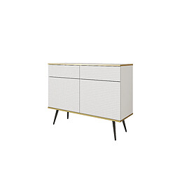 3XELIVING Buffet blanc glamour avec pieds noirs, 107 x 39 x 85 cm