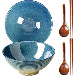 Vendos85 Bol à ramen japonais 1200 ml en céramique artisanale bleu glacé