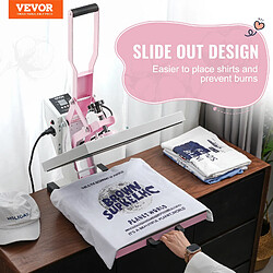 Vevor Presse a Chaud Numerique, Plaque Chauffante 38 x 38 cm, Machine de Sublimation Textile Coulissante, Chauffage Rapide et Uniforme, Coton Isolant a 2 Couches, DIY T-shirts/Oreillers/Sacs, Rose