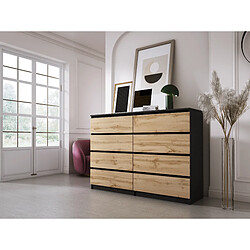 3XELIVING Commode 8 Tiroirs, Noir Mat / Wotan Chêne, 138 x 39 x 101 cm