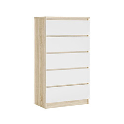 3XELIVING Commode 5 Tiroirs, Chêne Sonoma / Blanc Mat, 70 x 39 x 125 cm