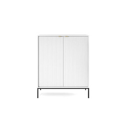 3XELIVING Commode : 2 Portes, Blanc, Noir, 104 x 125 x 39 cm, poignées dorées