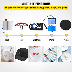 Avis Vevor Presse a Chaud 10 en 1 Machine de Sublimation de Transfert 30x38 cm Machine de Presse a Chaud Numerique LCD 1000 W Transfert Efficace pour T-Shirts Chapeaux Casquettes Tasses Assiettes Stylos