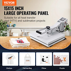 Vevor Presse a Chaud 38 x 38 cm, Machine de Sublimation Textile 1200 W Chauffage Rapide, Presse a Chaleur Transfert par Sublimation, Numerique et Industrielle, pour T-shirts/Sacs/Oreillers, Blanc