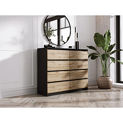 3XELIVING Commode 8 tiroirs : Noir Mat / Chêne Wotan, 120 x 101 x 39 cm