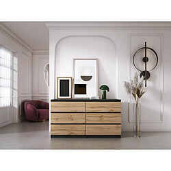 Avis 3XELIVING Commode 6 Tiroirs : Noir Mat / Chêne Wotan, 138 x 39 x 79 cm