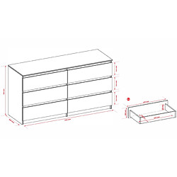 Acheter 3XELIVING Commode 6 Tiroirs : Noir Mat, 138 x 39 x 79 cm
