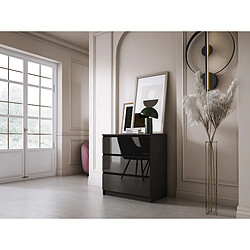 3XELIVING Commode 3 Tiroirs, Noir Mat / Noir Brillant, 70 x 39 x 79 cm