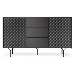 3XELIVING Commode : 3 tiroirs, 2 portes, 4 étagères, noir graphite, 144 x 83 x 38 cm