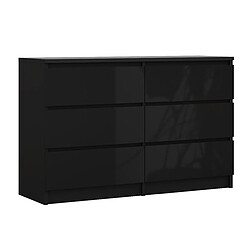 3XELIVING Commode 6 Tiroirs : Noir Mat / Noir Brillant, 120 x 39 x 79 cm