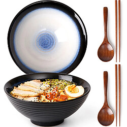 Vendos85 Bol à ramen japonais 1200 ml en céramique artisanale bleu lune