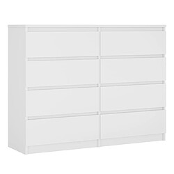 3XELIVING Commode 8 tiroirs : Blanc Mat, 120 x 39 x 101 cm