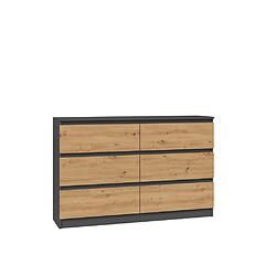 3XELIVING Commode : 6 Tiroirs, Anthracite/artisan, 30 X 75 X 120 Cm