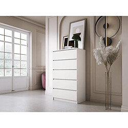 3XELIVING Commode 5 Tiroirs : Blanc Mat, 70 x 39 x 125 cm