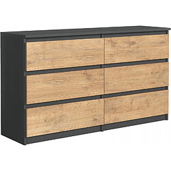 3XELIVING Commode 6 Tiroirs : Anthracite / Chêne Lancelot, 120 x 39 x 79 cm