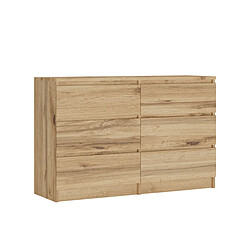 3XELIVING Commode 6 Tiroirs : Chêne Wotan, 120 x 39 x 79 cm