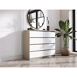 3XELIVING Commode 8 tiroirs : Chêne Sonoma / Blanc Mat, 120 x 101 x 39 cm