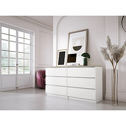 3XELIVING Commode 6 Tiroirs : Blanc Mat / Chêne Sonoma Top, 138 x 39 x 79 cm