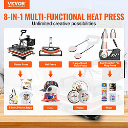Vevor Presse Chauffante a Commande Numerique 8 En 1, Presse de la Chaleur de 15" X 12" (38 X 30cm), Pour Transfert Par Sublimation