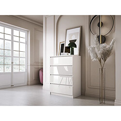 3XELIVING Commode 4 Tiroirs, Blanc Mat / Blanc Brillant, 70 x 39 x 101 cm