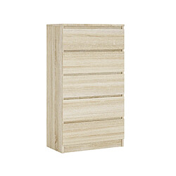 3XELIVING Commode 5 Tiroirs, Chêne Sonoma, 70 x 39 x 125 cm