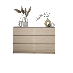 3XELIVING Commode 6 Tiroirs : Chêne Linberg / Marbre Blanc, 120 x 39 x 79 cm