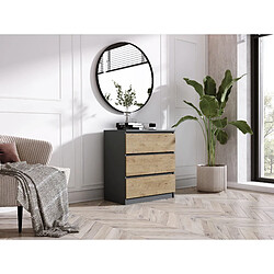 3XELIVING Commode 3 Tiroirs : Anthracite / Chêne Lancelot, 70 x 39 x 79 cm